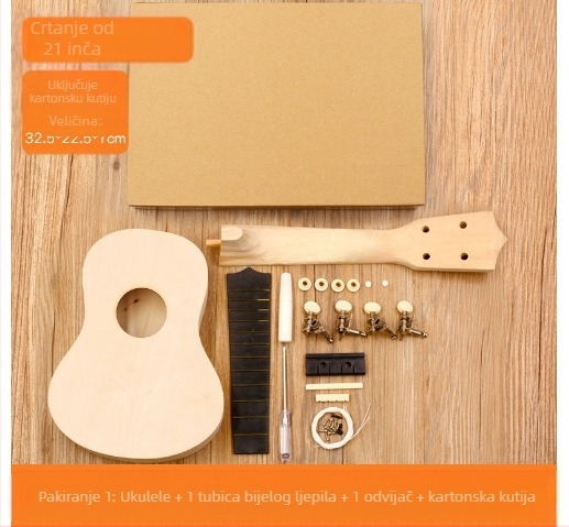 Drveni DIY komplet ukulele za djecu — sastavljivi glazbeni instrument, marka Xiao Caidi, podržava komunikaciju roditelj-dijete