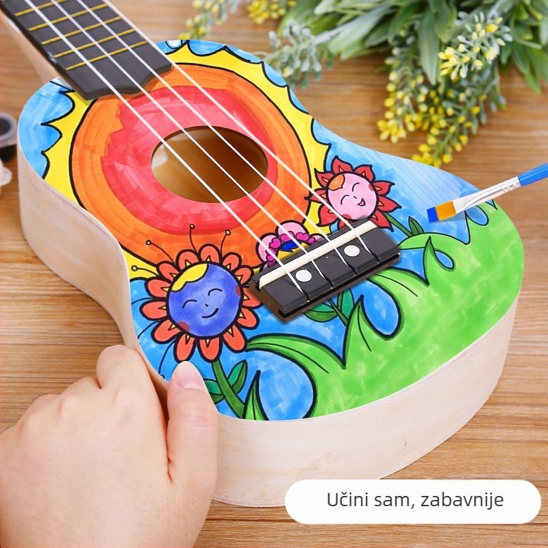 Drveni DIY komplet ukulele za djecu — sastavljivi glazbeni instrument, marka Xiao Caidi, podržava komunikaciju roditelj-dijete