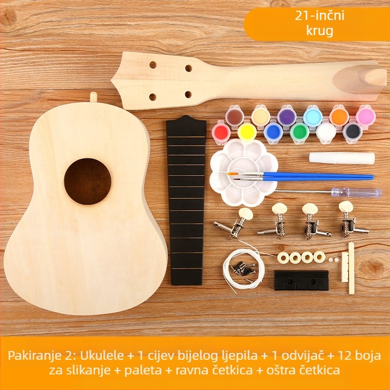 Drveni DIY komplet ukulele za djecu — sastavljivi glazbeni instrument, marka Xiao Caidi, podržava komunikaciju roditelj-dijete