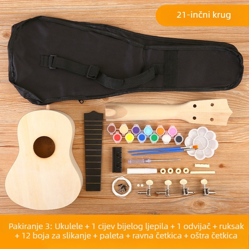 Drveni DIY komplet ukulele za djecu — sastavljivi glazbeni instrument, marka Xiao Caidi, podržava komunikaciju roditelj-dijete