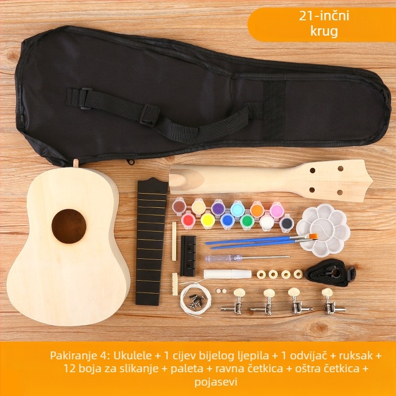 Drveni DIY komplet ukulele za djecu — sastavljivi glazbeni instrument, marka Xiao Caidi, podržava komunikaciju roditelj-dijete