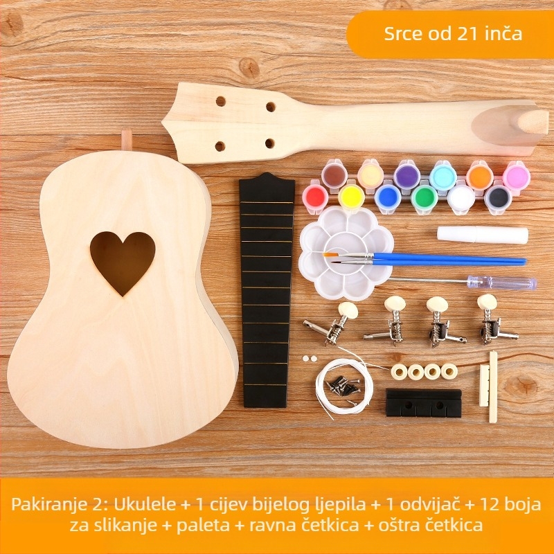 Drveni DIY komplet ukulele za djecu — sastavljivi glazbeni instrument, marka Xiao Caidi, podržava komunikaciju roditelj-dijete