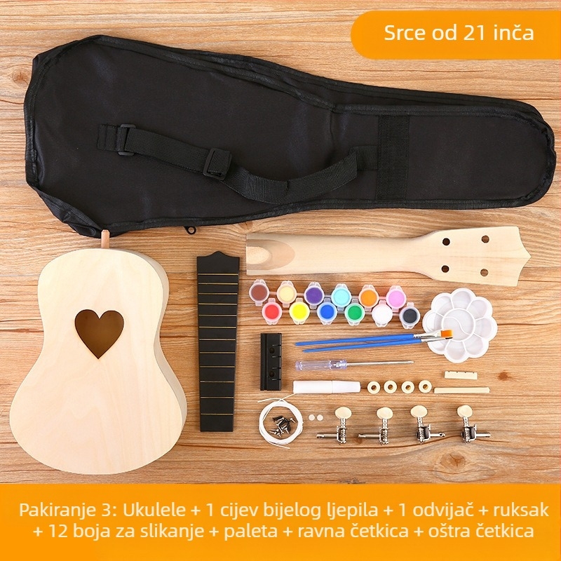 Drveni DIY komplet ukulele za djecu — sastavljivi glazbeni instrument, marka Xiao Caidi, podržava komunikaciju roditelj-dijete