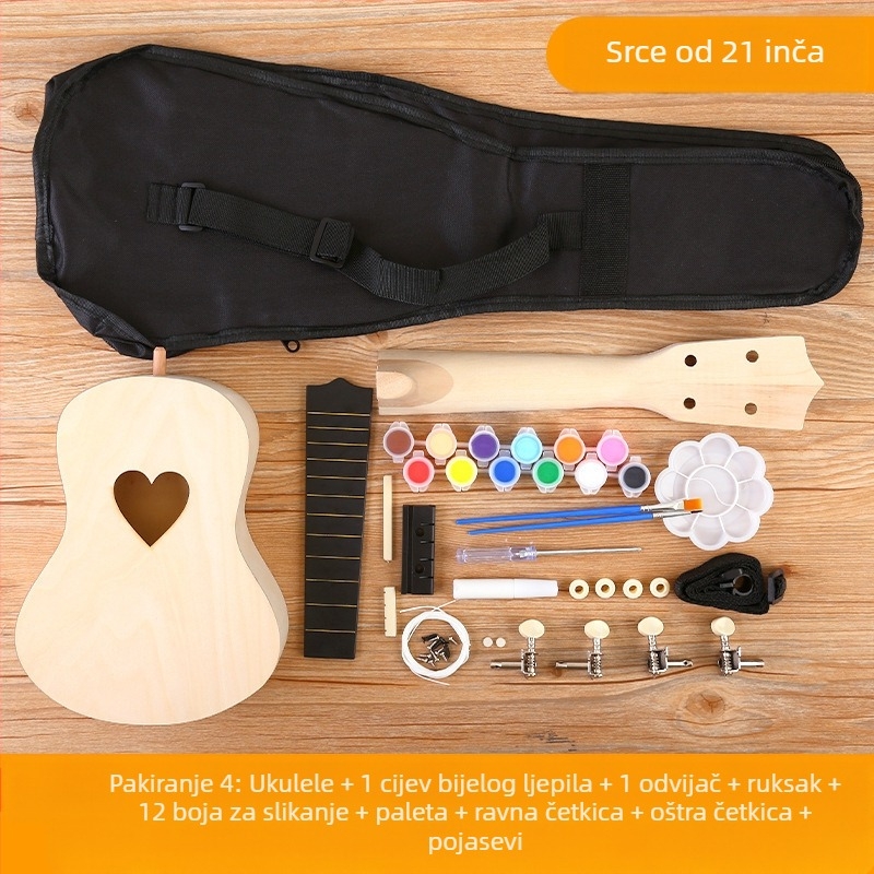 Drveni DIY komplet ukulele za djecu — sastavljivi glazbeni instrument, marka Xiao Caidi, podržava komunikaciju roditelj-dijete