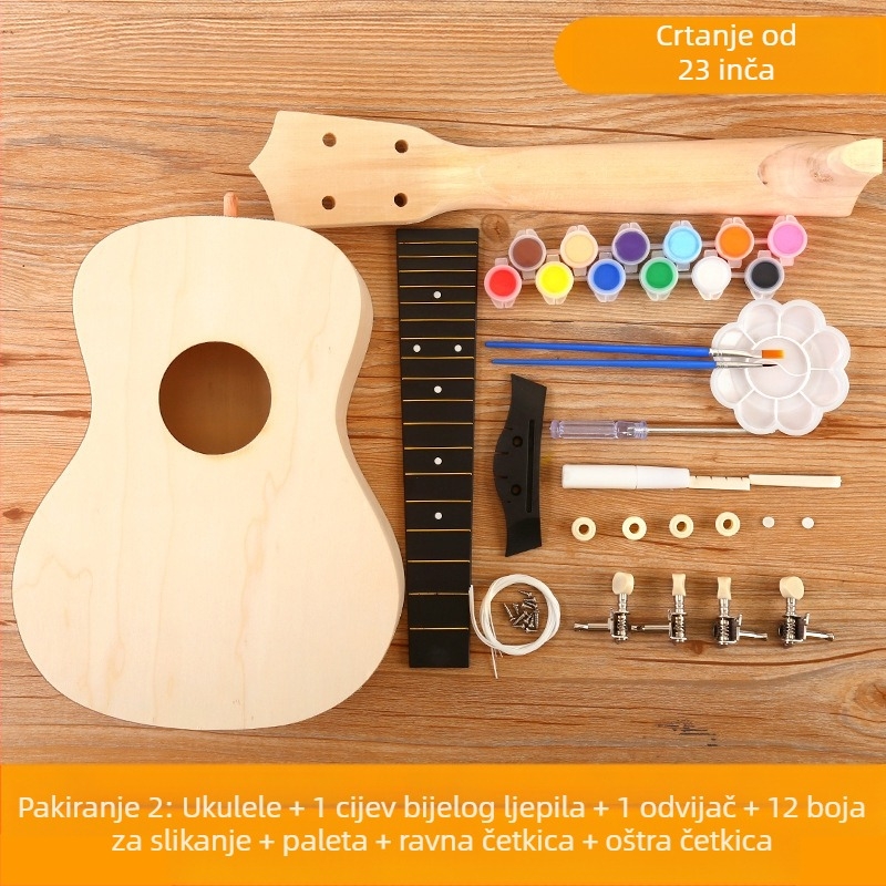 Drveni DIY komplet ukulele za djecu — sastavljivi glazbeni instrument, marka Xiao Caidi, podržava komunikaciju roditelj-dijete