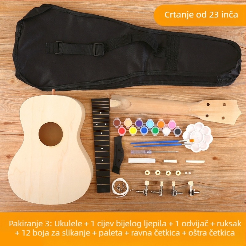 Drveni DIY komplet ukulele za djecu — sastavljivi glazbeni instrument, marka Xiao Caidi, podržava komunikaciju roditelj-dijete
