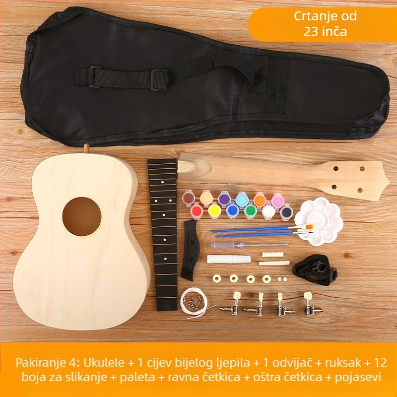 Drveni DIY komplet ukulele za djecu — sastavljivi glazbeni instrument, marka Xiao Caidi, podržava komunikaciju roditelj-dijete