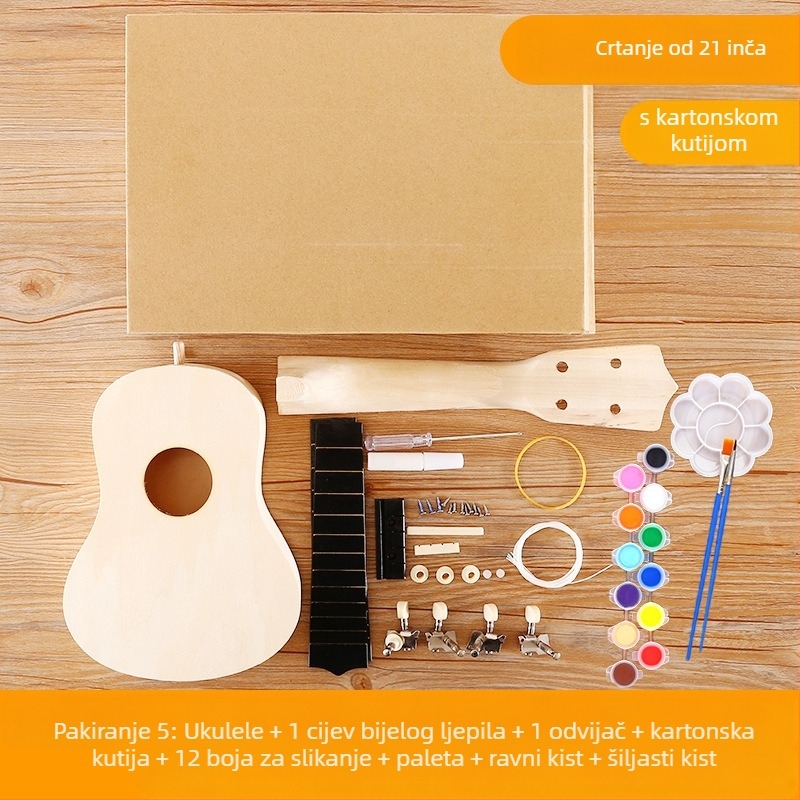 Drveni DIY komplet ukulele za djecu — sastavljivi glazbeni instrument, marka Xiao Caidi, podržava komunikaciju roditelj-dijete