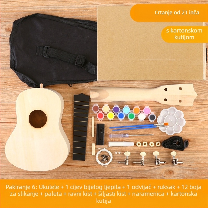 Drveni DIY komplet ukulele za djecu — sastavljivi glazbeni instrument, marka Xiao Caidi, podržava komunikaciju roditelj-dijete