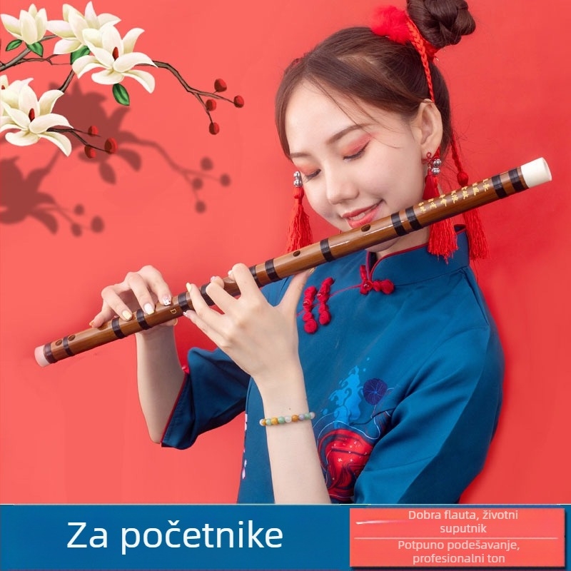 Flauta - antički stil, transversalna bambus flauta; jednoslojni model; pakiranje u flanelskoj torbi; porijeklo Hunan Nanyue