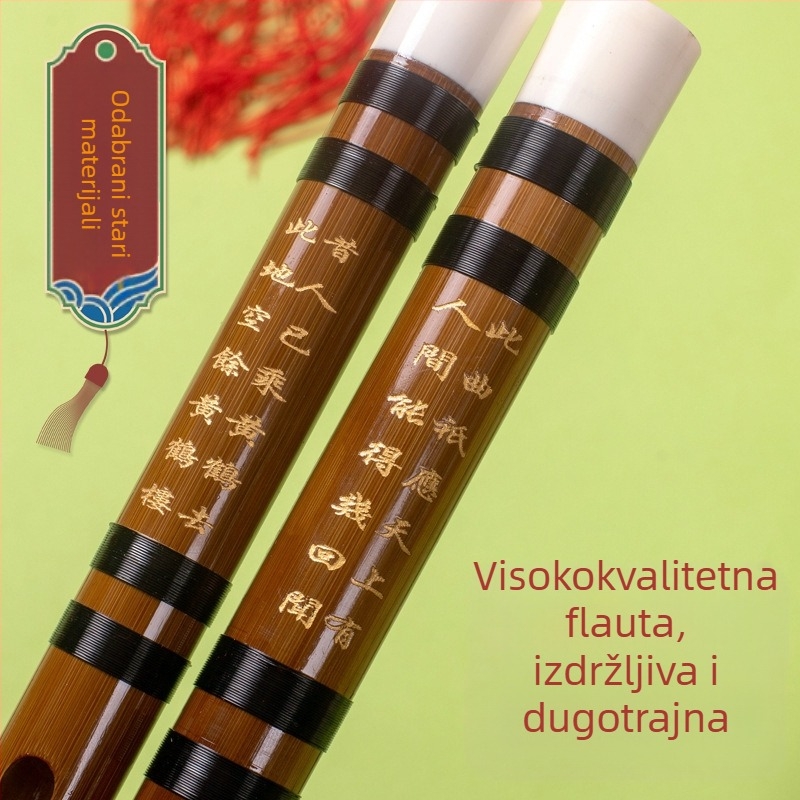 Flauta - antički stil, transversalna bambus flauta; jednoslojni model; pakiranje u flanelskoj torbi; porijeklo Hunan Nanyue