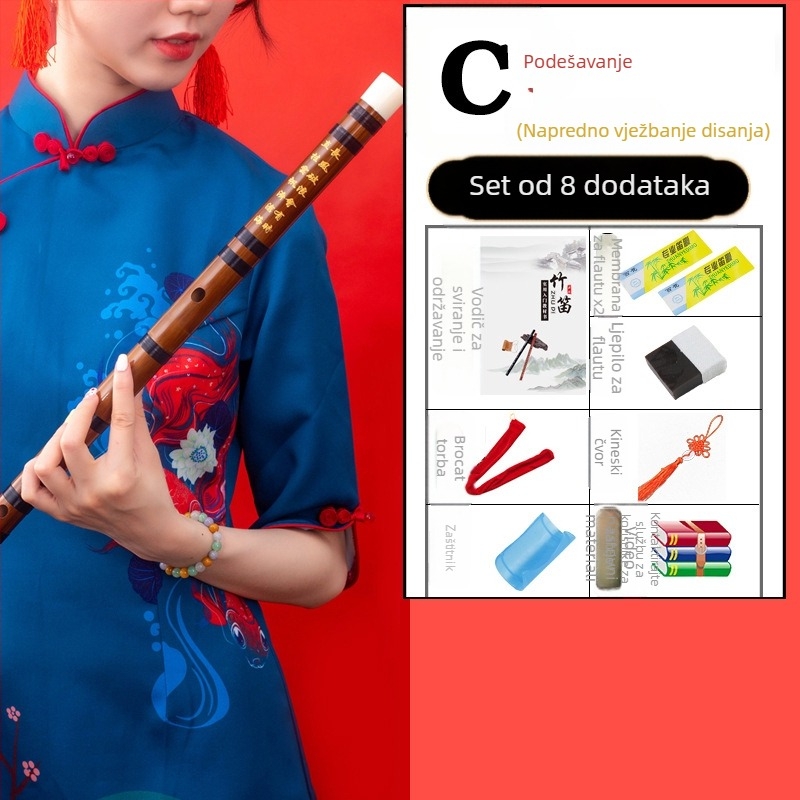 Flauta - antički stil, transversalna bambus flauta; jednoslojni model; pakiranje u flanelskoj torbi; porijeklo Hunan Nanyue