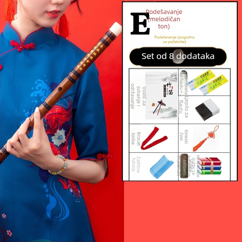 Flauta - antički stil, transversalna bambus flauta; jednoslojni model; pakiranje u flanelskoj torbi; porijeklo Hunan Nanyue