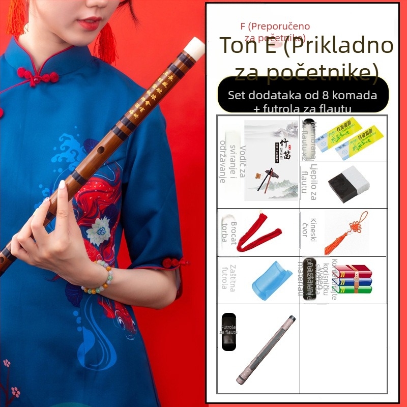Flauta - antički stil, transversalna bambus flauta; jednoslojni model; pakiranje u flanelskoj torbi; porijeklo Hunan Nanyue