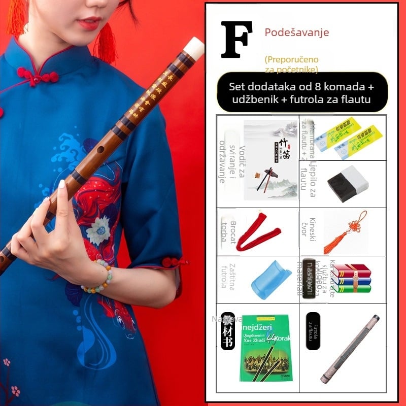 Flauta - antički stil, transversalna bambus flauta; jednoslojni model; pakiranje u flanelskoj torbi; porijeklo Hunan Nanyue