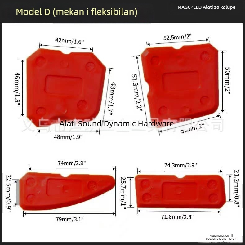 9-dijelni set: kutni scraper, razdjelič ljepila, scraper spojeva stakla, alat za spojeve pločica; materijal: plastika + silikon