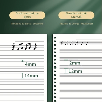 Sijin bilježnica s pet linija za note s uklonjivim listovima, model A5/B5, Lin Dao papir, 60 listova, 26 rupa