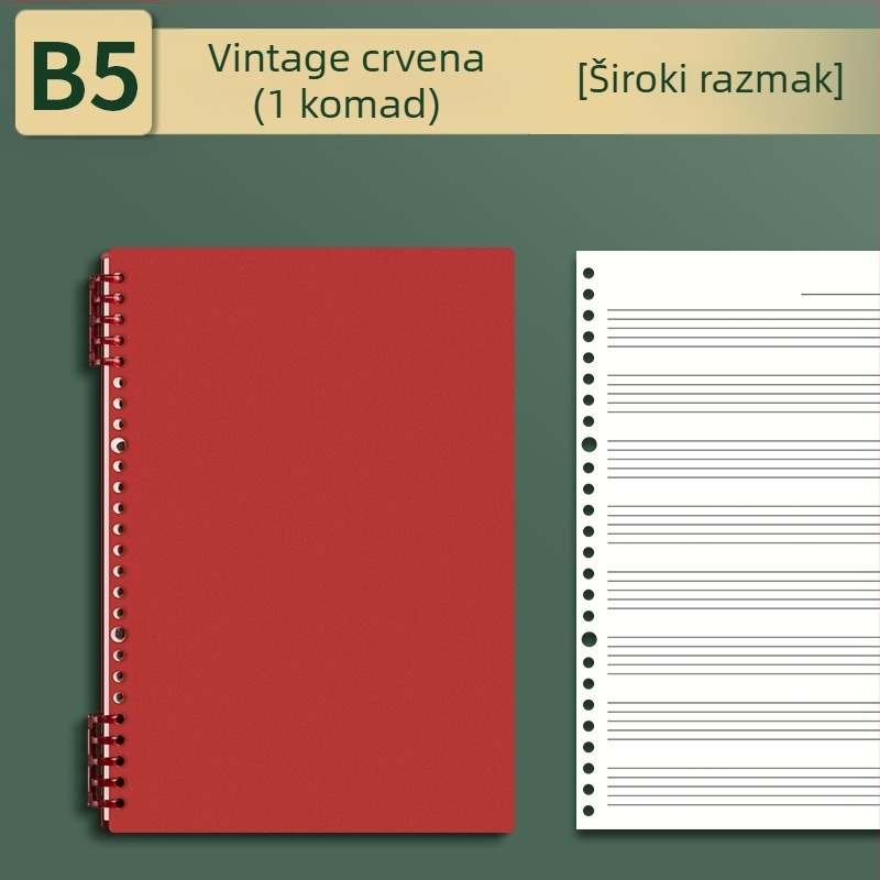 Sijin bilježnica s pet linija za note s uklonjivim listovima, model A5/B5, Lin Dao papir, 60 listova, 26 rupa