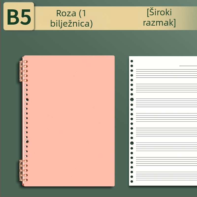 Sijin bilježnica s pet linija za note s uklonjivim listovima, model A5/B5, Lin Dao papir, 60 listova, 26 rupa