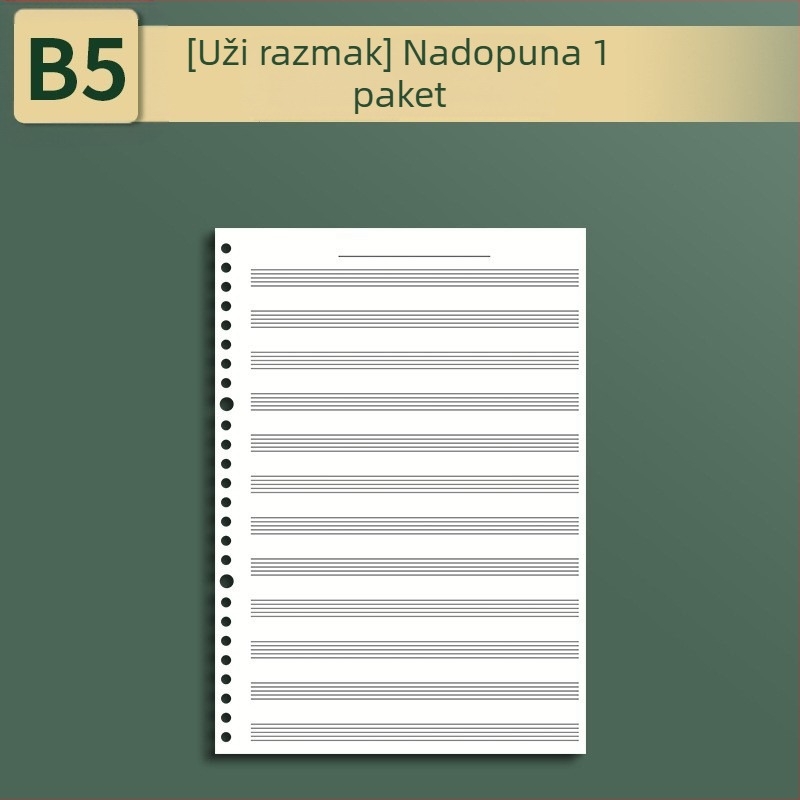 Sijin bilježnica s pet linija za note s uklonjivim listovima, model A5/B5, Lin Dao papir, 60 listova, 26 rupa