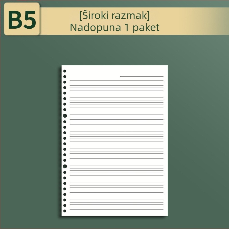 Sijin bilježnica s pet linija za note s uklonjivim listovima, model A5/B5, Lin Dao papir, 60 listova, 26 rupa