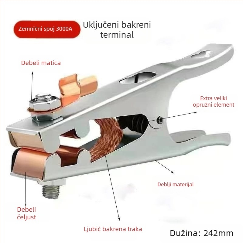 Zemni klip za argonsko lukovno zavarivanje, 500–1000 A, debeli dizajn, pneumatski pogon, grijanje vrućim zrakom i infracrveno zračenje