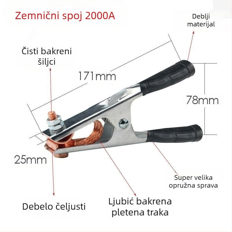 Zemni klip za argonsko lukovno zavarivanje, 500–1000 A, debeli dizajn, pneumatski pogon, grijanje vrućim zrakom i infracrveno zračenje