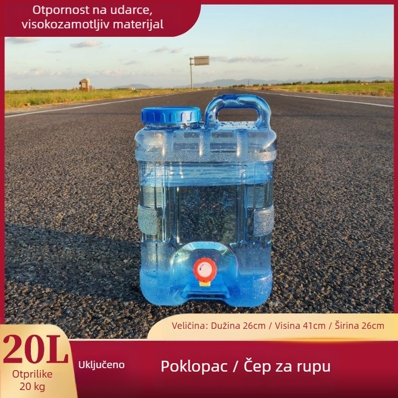 Kvadratna posuda za vodu za vanjska putovanja autom, plastična, s slavine, širokim otvorom, spremnik vode