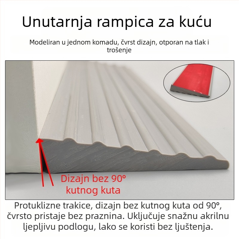 PVC mekani samoljepljivi nagibni mat za robote usisivače, pragovi trake za unutarnja vrata, vodootporan, protuklijazan, otporan na habanje, debljina 25 mm