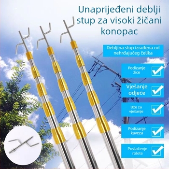 Teleskopski rod za odjeću od nehrđajućeg čelika s kukom – za vješalice, hlače i kravate (Teleskopski; Nehrđajući čelik)