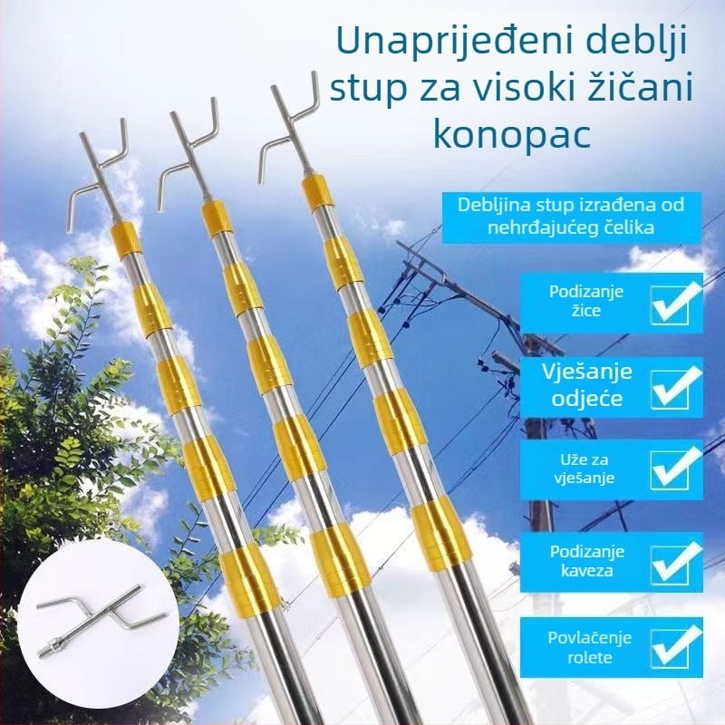 Teleskopski rod za odjeću od nehrđajućeg čelika s kukom – za vješalice, hlače i kravate (Teleskopski; Nehrđajući čelik)