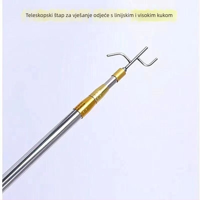 Teleskopski rod za odjeću od nehrđajućeg čelika s kukom – za vješalice, hlače i kravate (Teleskopski; Nehrđajući čelik)