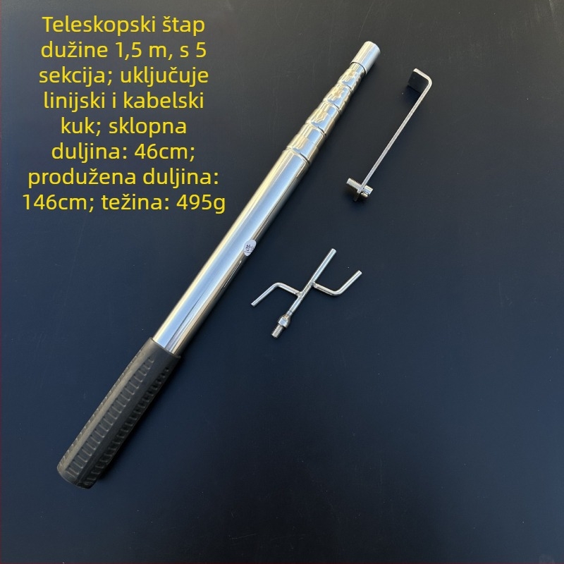 Teleskopski rod za odjeću od nehrđajućeg čelika s kukom – za vješalice, hlače i kravate (Teleskopski; Nehrđajući čelik)