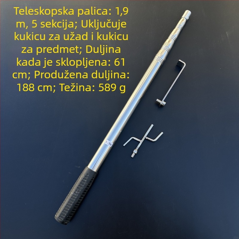 Teleskopski rod za odjeću od nehrđajućeg čelika s kukom – za vješalice, hlače i kravate (Teleskopski; Nehrđajući čelik)