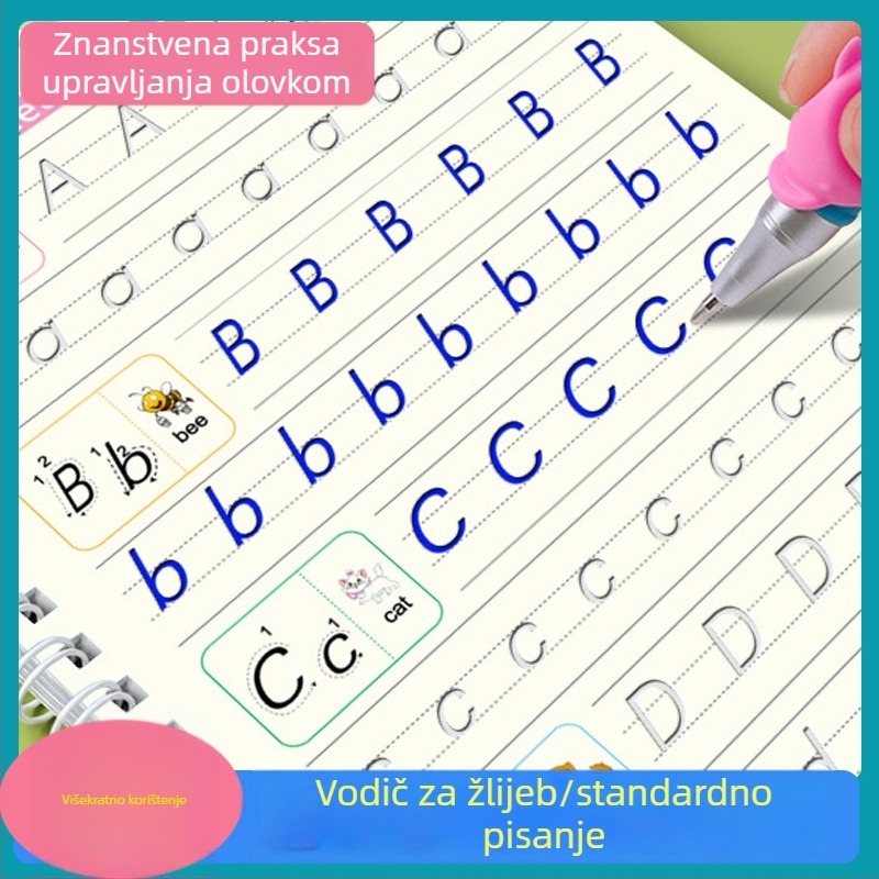 Žljebasta knjiga za vježbanje pisanja za englesku djecu — Ecchi, serija English children practice copybook; materijal: bijeli karton; pogodno za mastilo sa slabim otapalima; IP dozvola: Ne (Brand: Ecchi; Series: English children practice copybook; Material