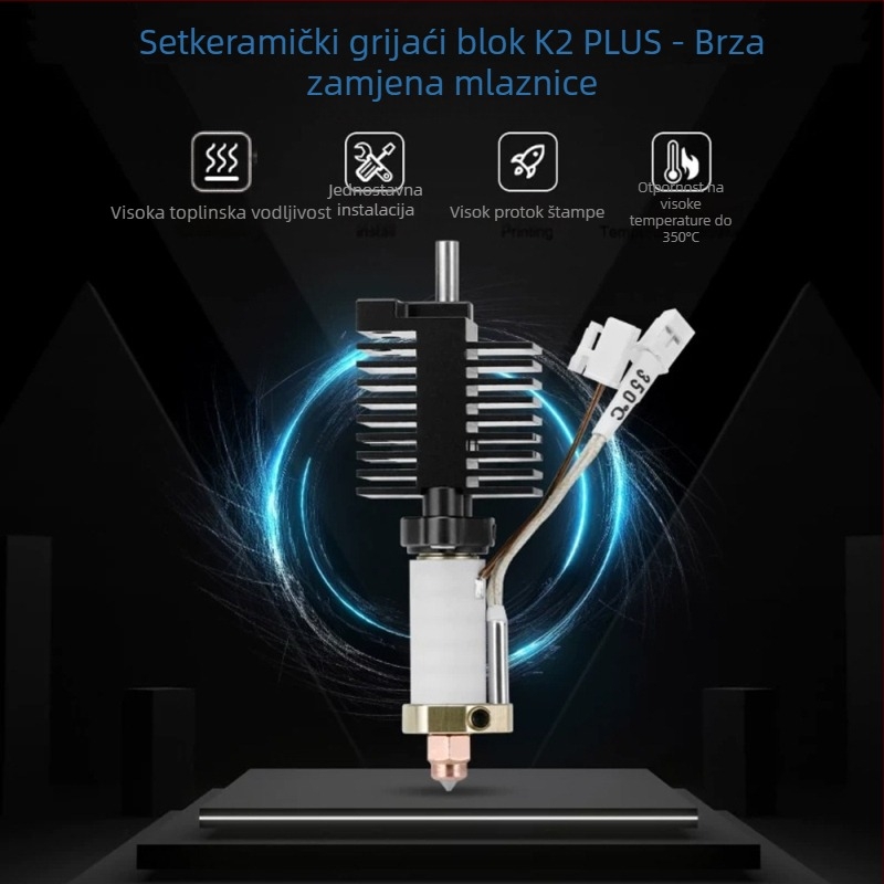 K2 Plus keramički vrući kraj s kompletnim setom mlaznica — integrirano tvrdo čelik, bi-metalska mlaznica, visokotemperaturni grijački sklop