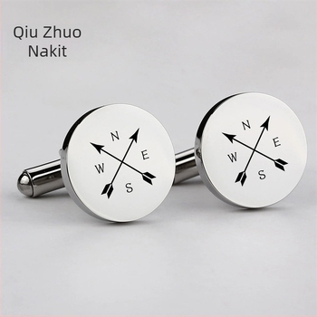 Okruglo ogledne nehrđajuće čelične frančuske manžetne kopče s gravurom, prilagodljive muškim košulama