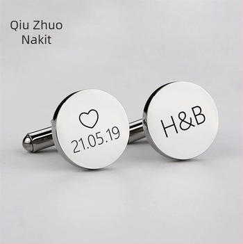Okruglo ogledne nehrđajuće čelične frančuske manžetne kopče s gravurom, prilagodljive muškim košulama