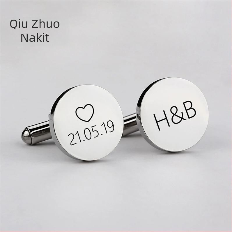 Okruglo ogledne nehrđajuće čelične frančuske manžetne kopče s gravurom, prilagodljive muškim košulama