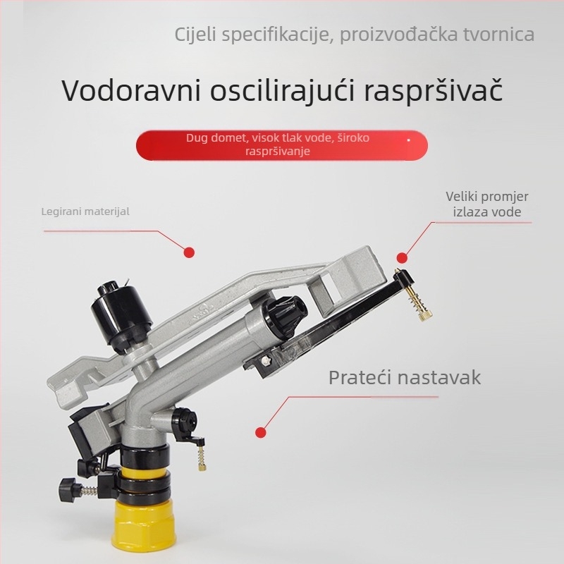 Prskalo za navodnjavanje od aluminijske legure, 360° rotacija, automatska rotacijska atomizacija, dugačak domet i visok kut polijevanja za uzgoj kultura i krajobrazno navodnjavanje