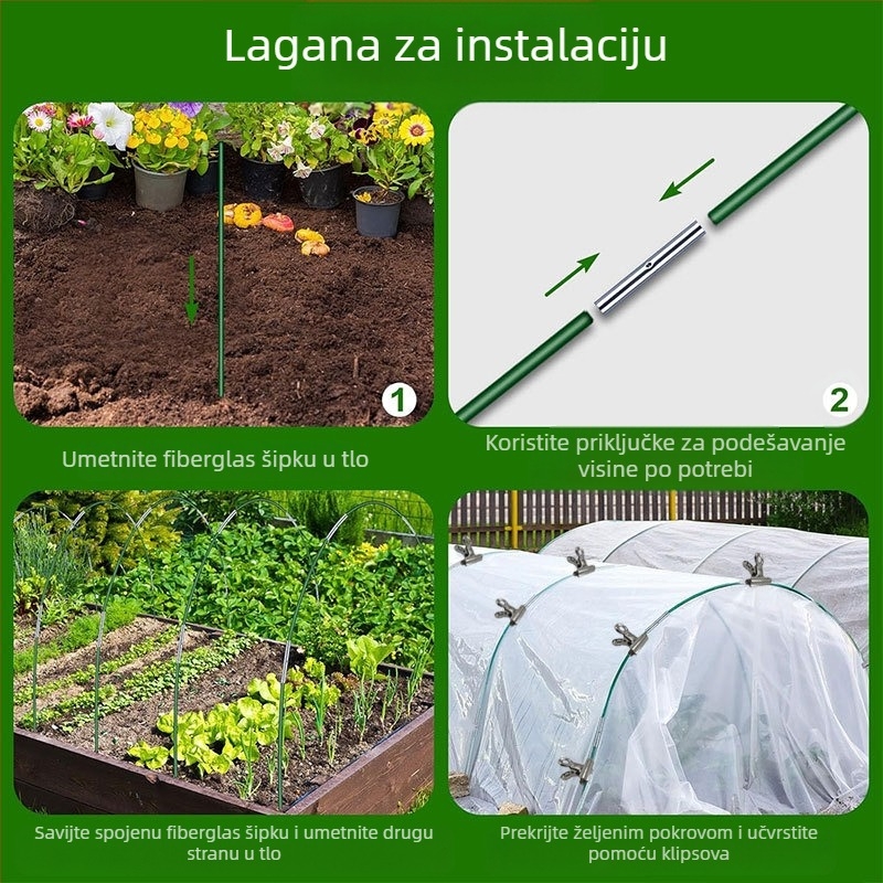 Set vlaknastih stakla i nehrđajućeg čelika za vrtni staklenik s lukom nosač (vlaknaste šipke s plastičnim premazom)