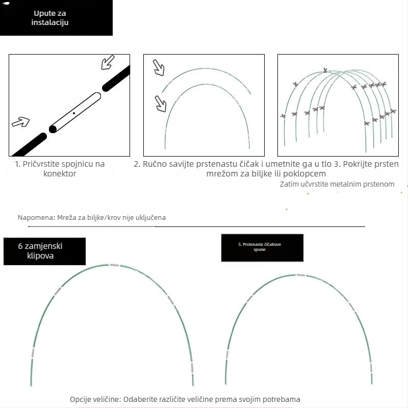 Set vlaknastih stakla i nehrđajućeg čelika za vrtni staklenik s lukom nosač (vlaknaste šipke s plastičnim premazom)