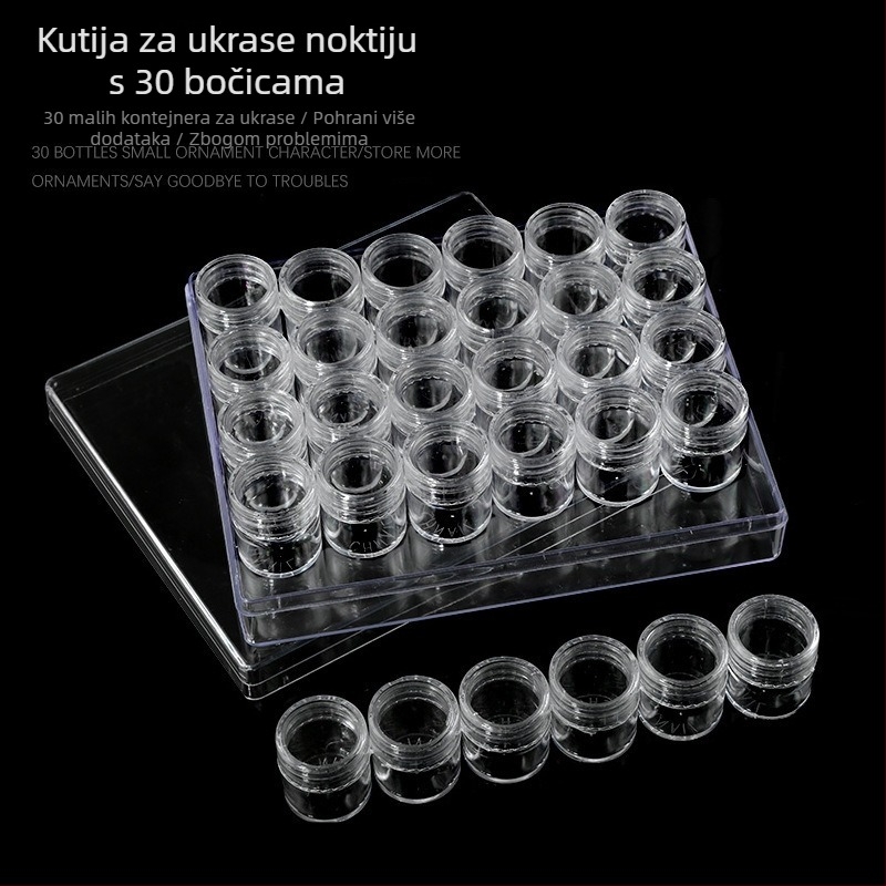 30-komponentna neovisna okrugla kutija za pohranu nakita i alata za nokte, visokokvalitetni prozirni prikaz, neto težina 335 g, podrijetlo Guangzhou