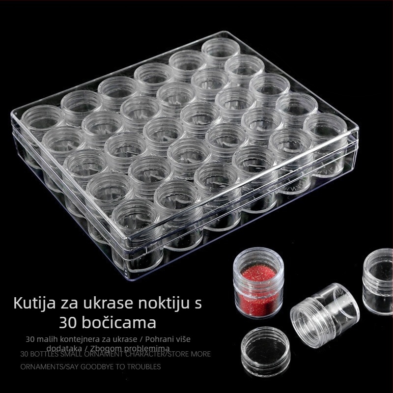 30-komponentna neovisna okrugla kutija za pohranu nakita i alata za nokte, visokokvalitetni prozirni prikaz, neto težina 335 g, podrijetlo Guangzhou