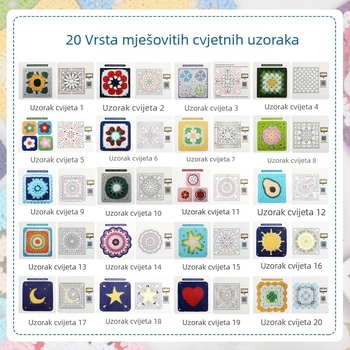 Set za kukičanje s ilustriranim uputama za 20 komada granny plaid – Zuo Man, moderni stil, 250 g, kutija 100 kom