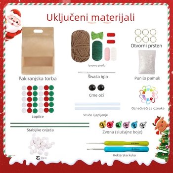 Set materijala za kukičanje lutaka – ručno kukičani božićni ukrasi za posude, 50 komada po kutiji, bruto težina 0.33 kg, bez prerade