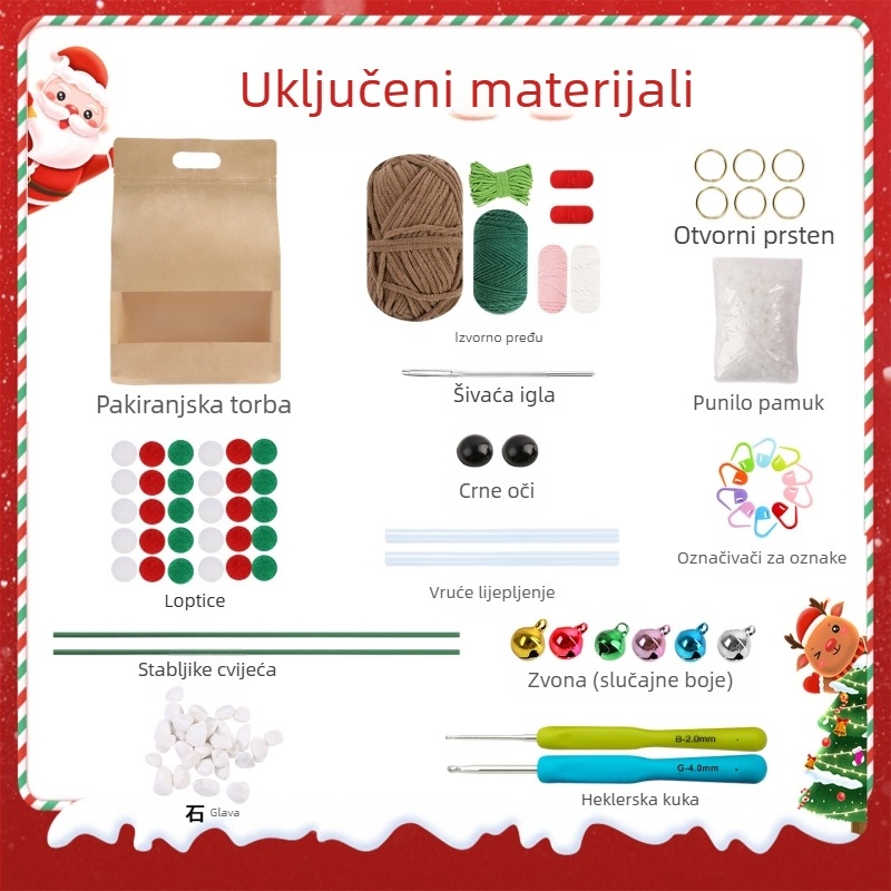 Set materijala za kukičanje lutaka – ručno kukičani božićni ukrasi za posude, 50 komada po kutiji, bruto težina 0.33 kg, bez prerade