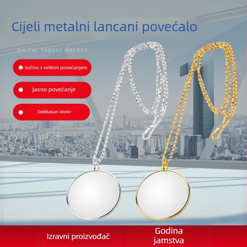 Privjesak lupa s cijelim metalnim lancem, staklena leća, prenosno, visoka jasnoća