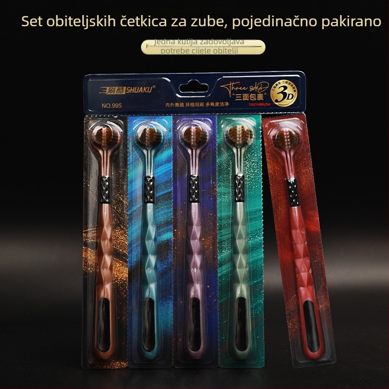 Brush Cool trostruka četkica za zube, model 995, ručna, paket od 5 kom, strugalica za jezik