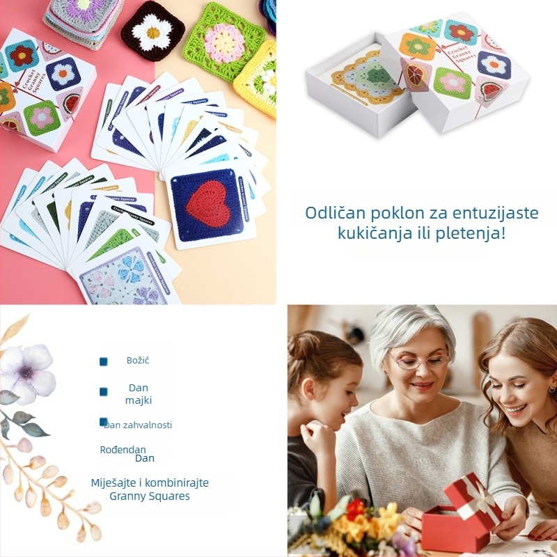 Komplet za kukičanje za početnike s motivima bakinih cvjetova u karom uzorku, uz tutorijal, različiti stilovi, 50 kom., 250 g, moderan stil